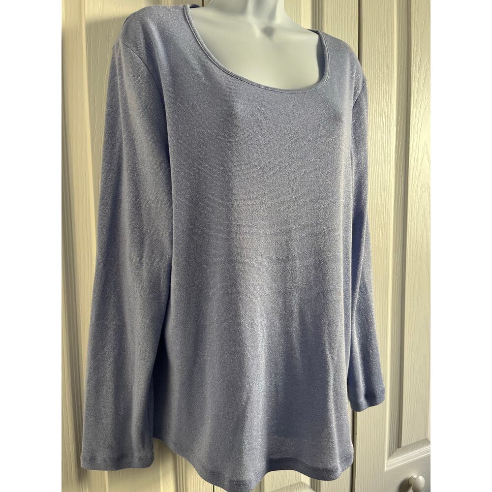 Chico’s Shimmering Blue Long Sleeve Top Women’s Size 2 NWT - Picture 2 of 11